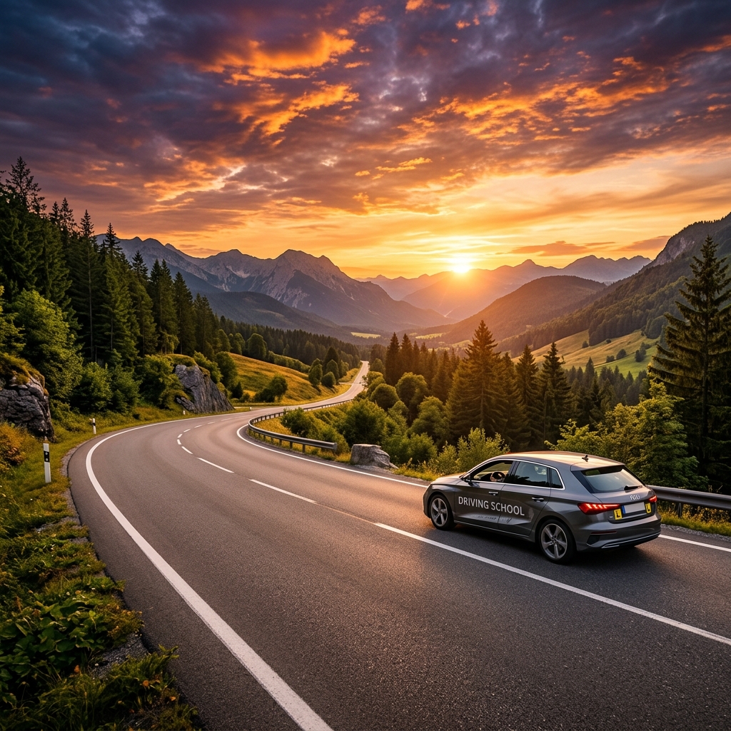 Open road at sunset